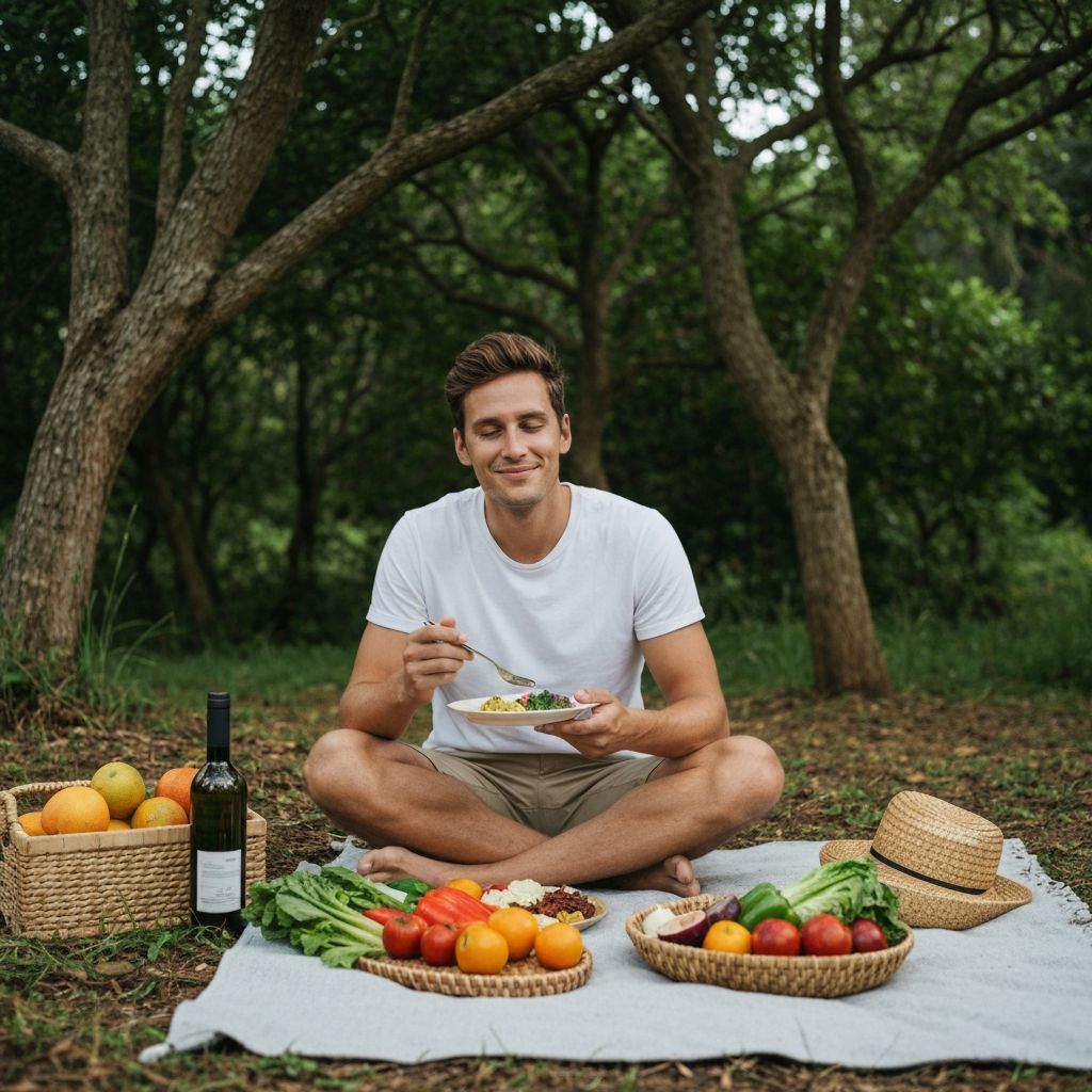 Man consuming balanced nutrition with natural foods